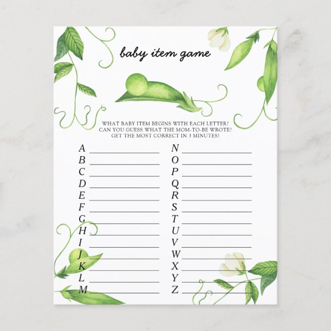 Pea Baby Item Game. Baby Shower Game (Vorderseite)