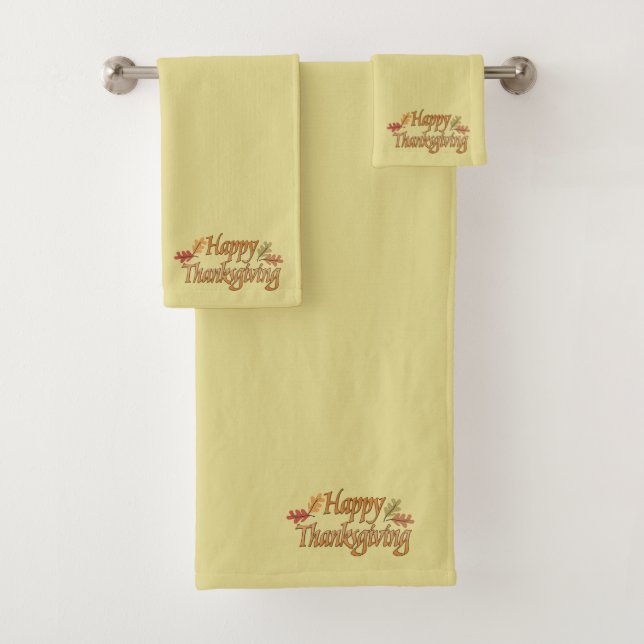 Pea Green Happy Thanksgiving Badhandtuch Set (Insitu)