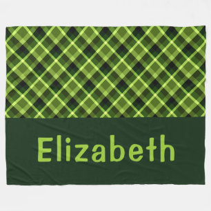 Pea Green Kariert Monogram Large Fleece Blanket