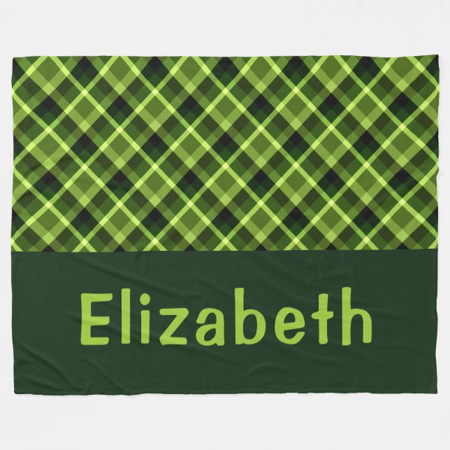Pea Green Kariert Monogram Large Fleece Blanket (Vorderseite (Horizontal))