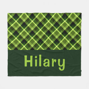 Pea Green Kariert Monogram Medium Fleece Blanket