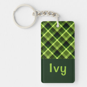 Pea Green Kariert Monogram Rectangle Schlüsselanhä Schlüsselanhänger
