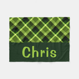 Pea Green Kariert Monogram Small Fleece Blanket