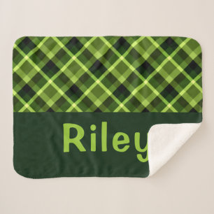 Pea Green Kariert Monogram Small Sherpa Blanket Sherpadecke