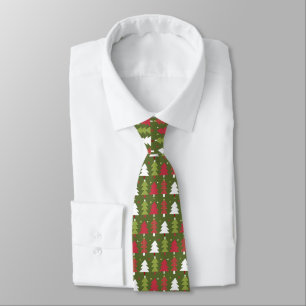 Pea Green mit Rot-Weiß-Weihnachtsbaumen Krawatte