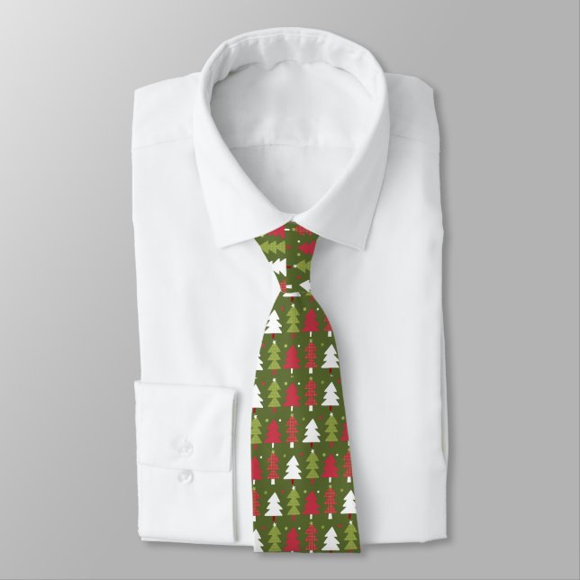 Pea Green mit Rot-Weiß-Weihnachtsbaumen Krawatte (Gebunden)