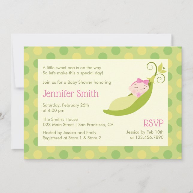 Pea in a Pod Baby shower Invitation - Fille (Devant)