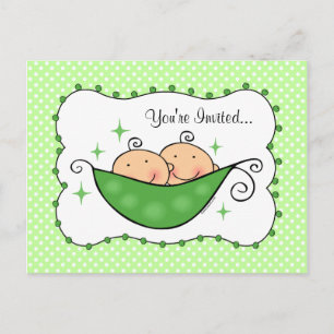 Pea In My Pod Twins Baby shower Carte postale Invi