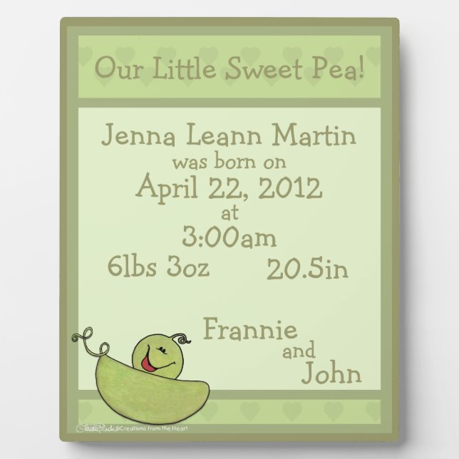 Pea Pod Baby Birth Information Fotoplatte (Vorderseite)