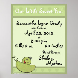 Pea Pod Baby Birth Information Poster