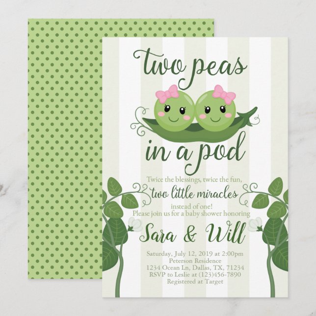 Pea Pod Baby Dusche Einladung (Vorne/Hinten)