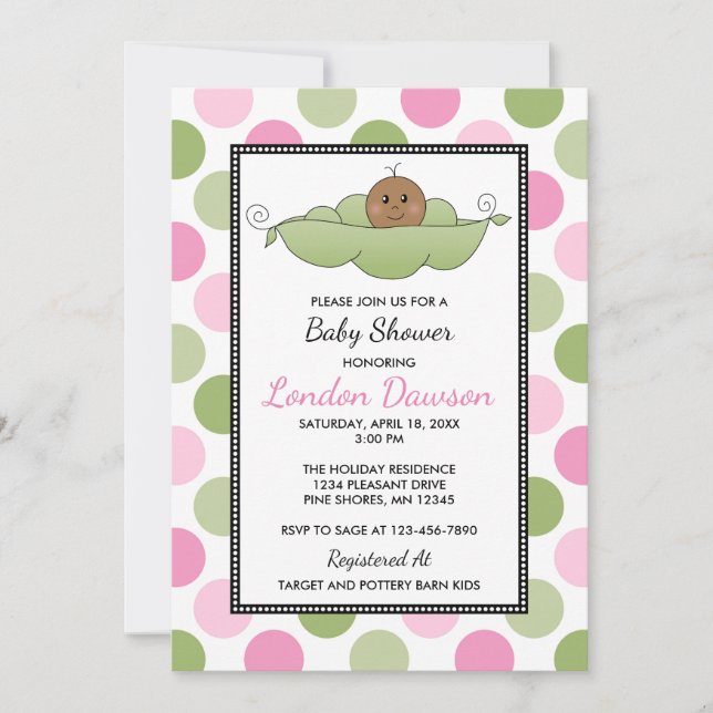 Pea Pod Girl Babydusche Einladungen Meeres Skin (Vorderseite)
