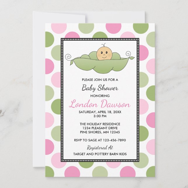 Pea Pod Girl Babydusche Einladungen U-Bahn (Vorderseite)
