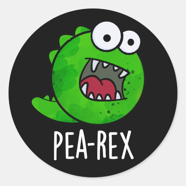 Pea Rex Funny Dinosaur Veggie TRex Pun Dark BG Runder Aufkleber (Vorderseite)