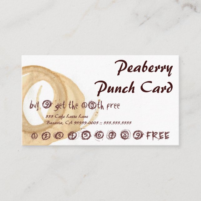 Peaberry befleckte Verwirrungs-Getränk-Lochkarte Treuekarte (Vorderseite)