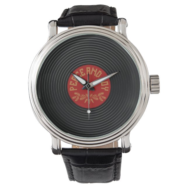 Peace and joy vinylrecord design armbanduhr (Vorderseite)