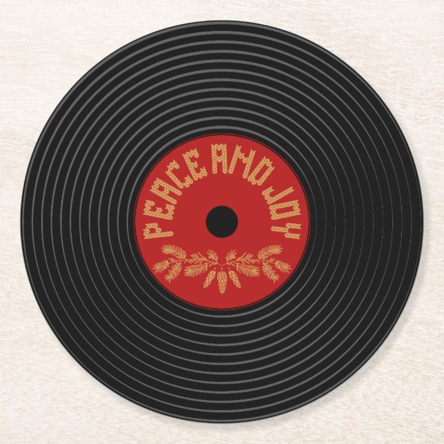 Peace and joy vinylrecord design runder pappuntersetzer (Vorderseite)