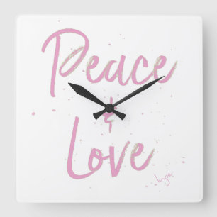 PEace-and-Liebe-Pink Quadratische Wanduhr