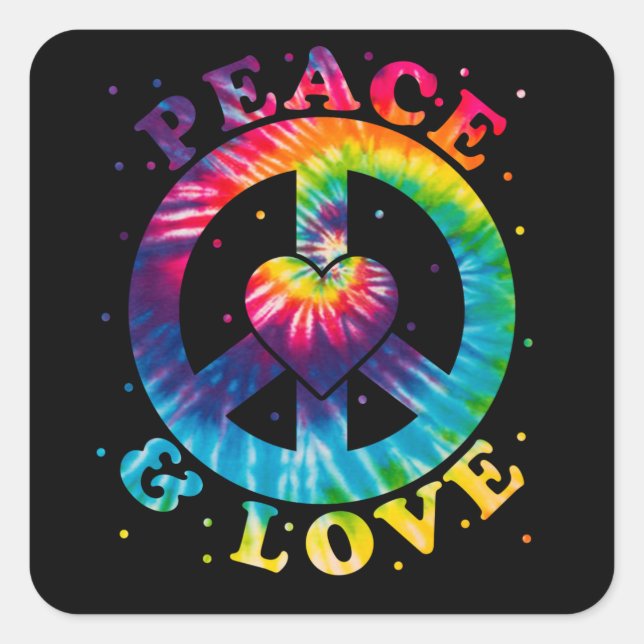 Peace and Love Quadratischer Aufkleber (Vorderseite)