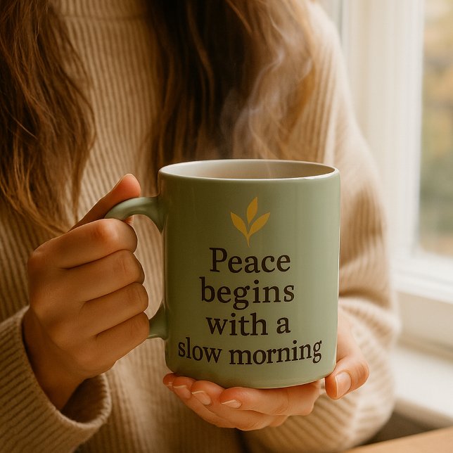 Peace Begins with a Slow Morning – Minimalist Mug (Peace begins with a slow morning quote mug)