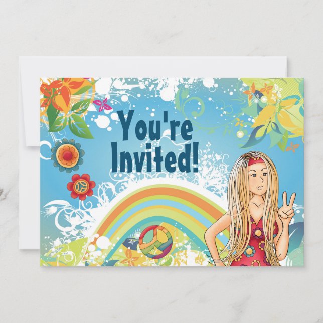Peace Blond Hippie Girl Blume Einladung zum Geburt (Vorderseite)