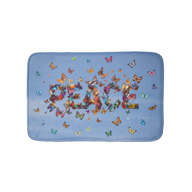 PEACE Blue Sky Butterflies | Motivational Hope Joy Badematte (Vorderseite)