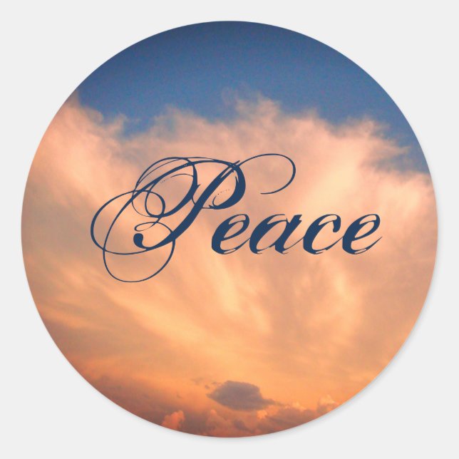 Peace Blue Sky und Pink Fluffy Clouds Celestial Runder Aufkleber (Vorderseite)