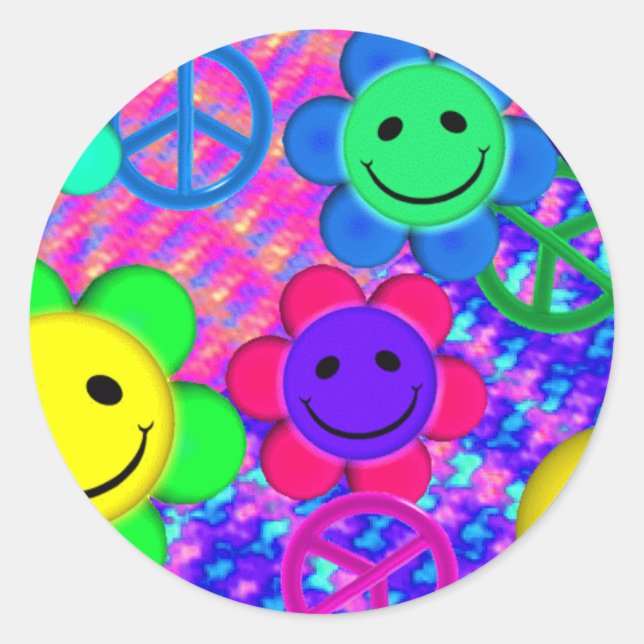 Peace Blume Smilies Runder Aufkleber (Vorderseite)