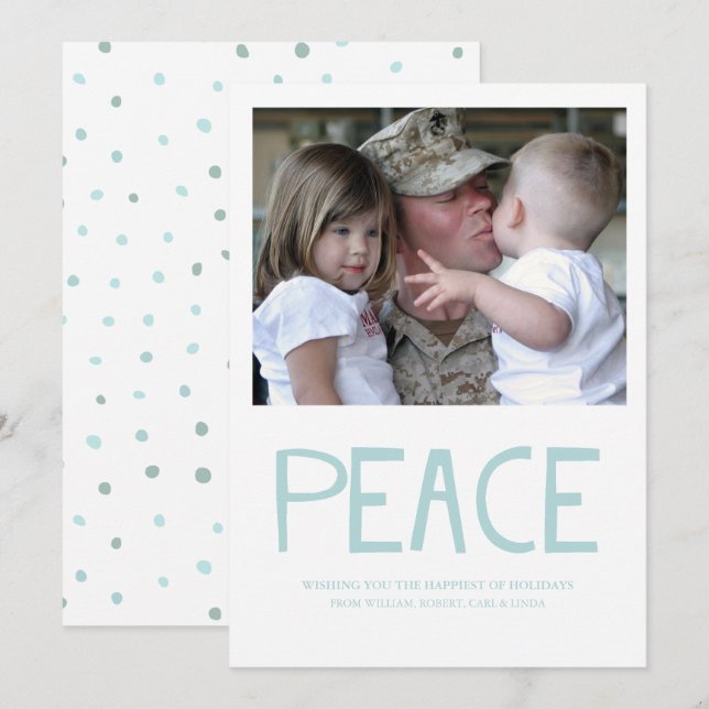 Peace Bold Typografy Blue Foto Holiday Card Einladung (Vorne/Hinten)