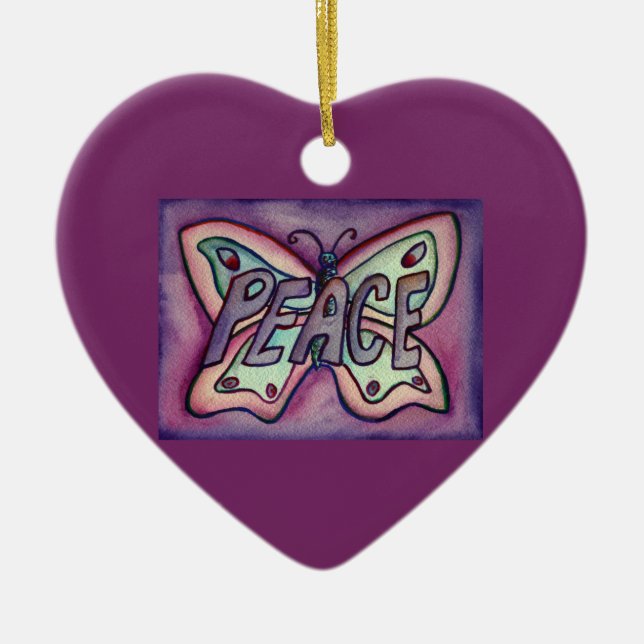 Peace Butterfly Word Kunstschatz Vernissage Keramik Ornament (Vorne)