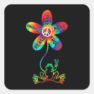 Peace Courage Liebe Hope Frogs Hippie Quadratischer Aufkleber