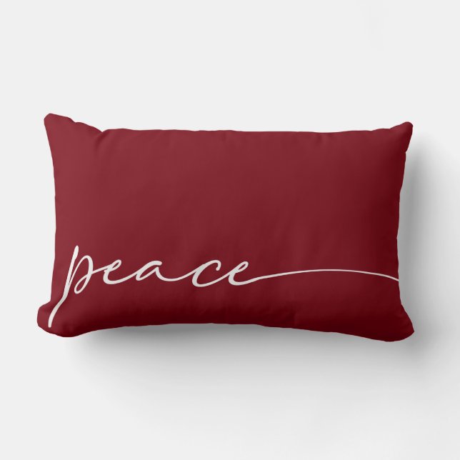 Peace Deep Red Elegant Script Typografie Weihnacht Lendenkissen (Vorderseite)