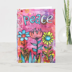 *~**~ PEACE Doodle farbenfrohe whimsistische Blume Dankeskarte