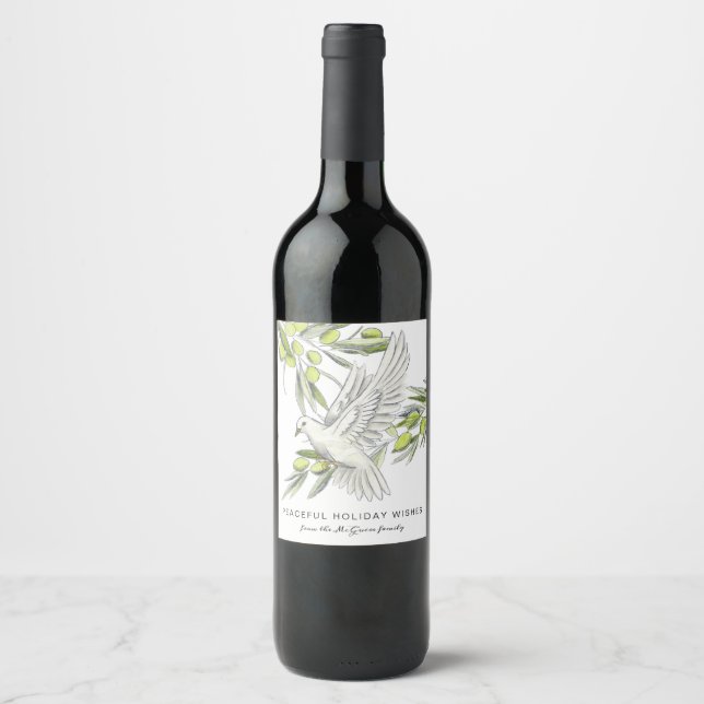 Peace Dove and Olive Branches Custom Wine Label Weinetikett (Vorderseite)