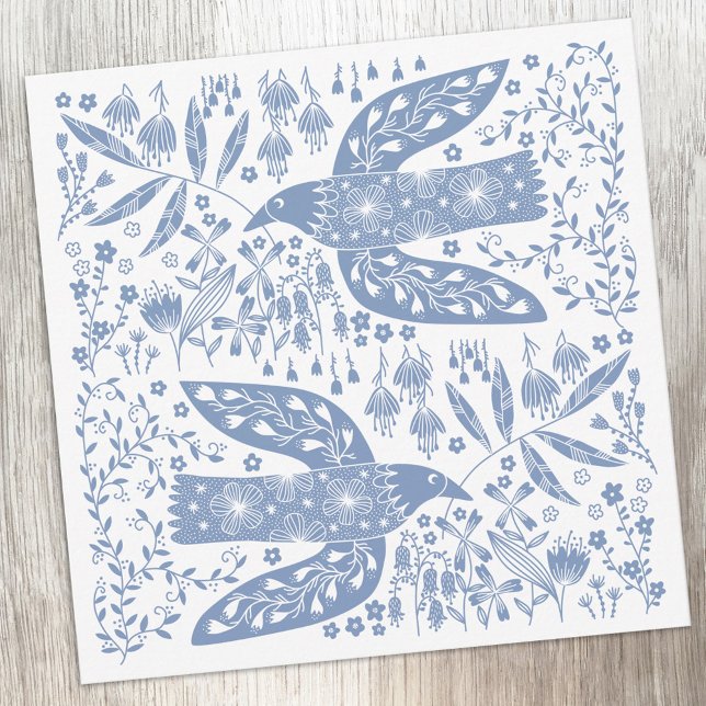 Peace Dove Blue Bird Mitteilungskarte (Peace doves blue and white bird folk art notecards)