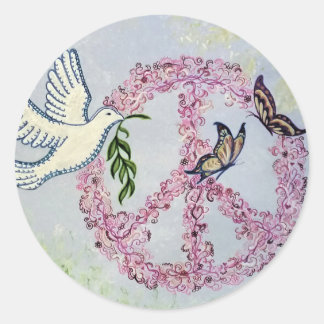 Peace Dove Butterflies Runder Aufkleber