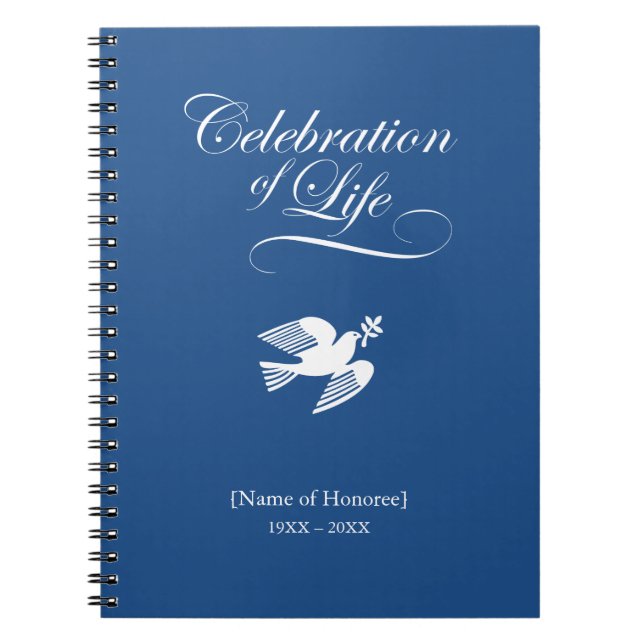 Peace Dove Celebration of Life Memorial Notebook Notizblock (Vorderseite)
