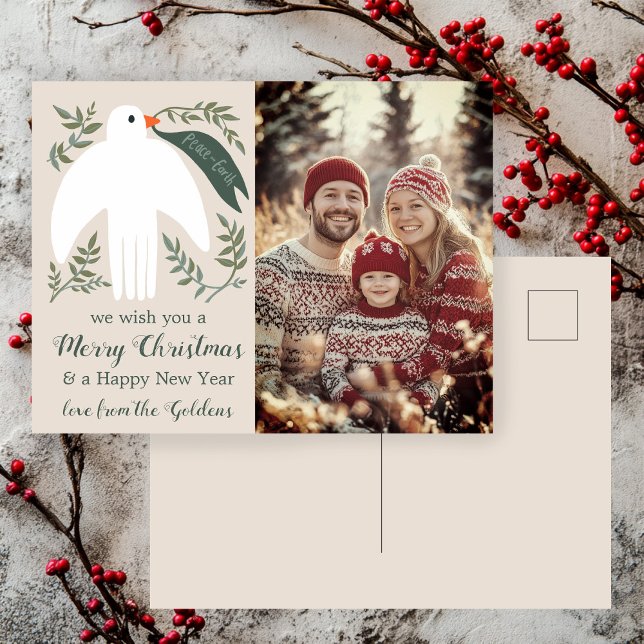 Peace Dove Christmas CUSTOM FOTO Feiertagspostkarte (Peace on Earth Dove Christmas CUSTOM PHOTO Holiday Postcard
)