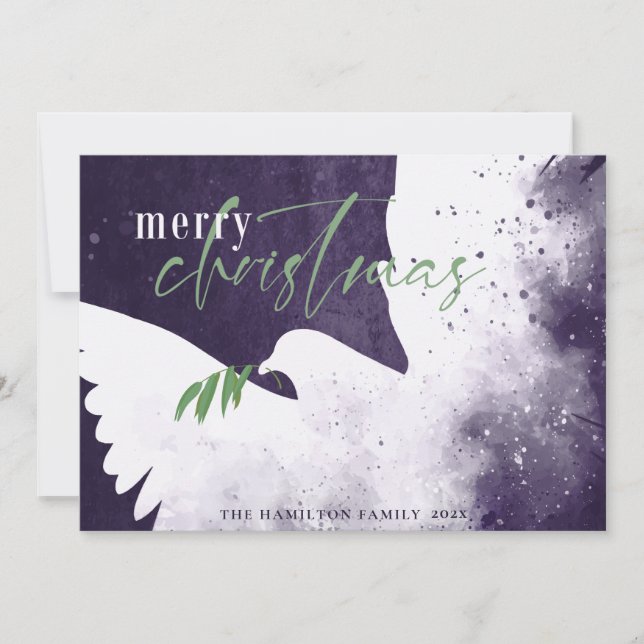 Peace Dove Deep Lila frohe Weihnachten (Vorderseite)