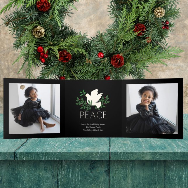 Peace Dove Holiday Multi Foto Dreifach Gefaltete Urlaubskarte (Von Creator hochgeladen)