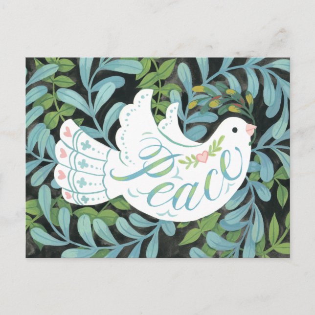 Peace Dove Illustriert Weihnachten Postkarte (Vorderseite)