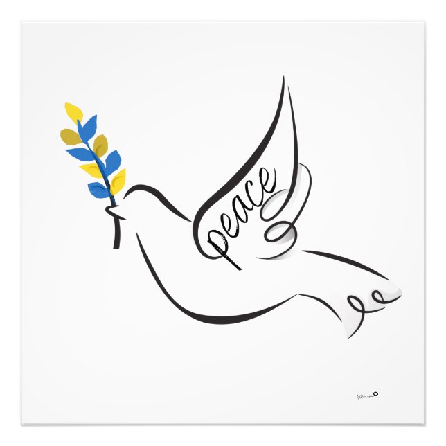 Peace Dove mit Olive Branch in Ukraine Flaggenfarb Fotodruck (Vorne)