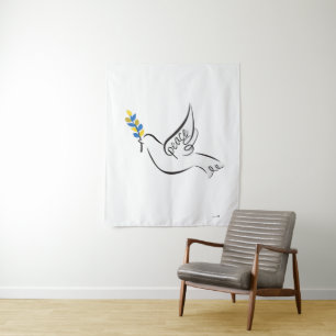 Peace Dove mit Olive Branch in Ukraine Flaggenfarb Wandteppich
