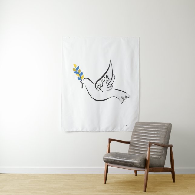 Peace Dove mit Olive Branch in Ukraine Flaggenfarb Wandteppich (Beispiel)