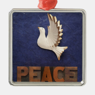 peace dove square ornament aus metall
