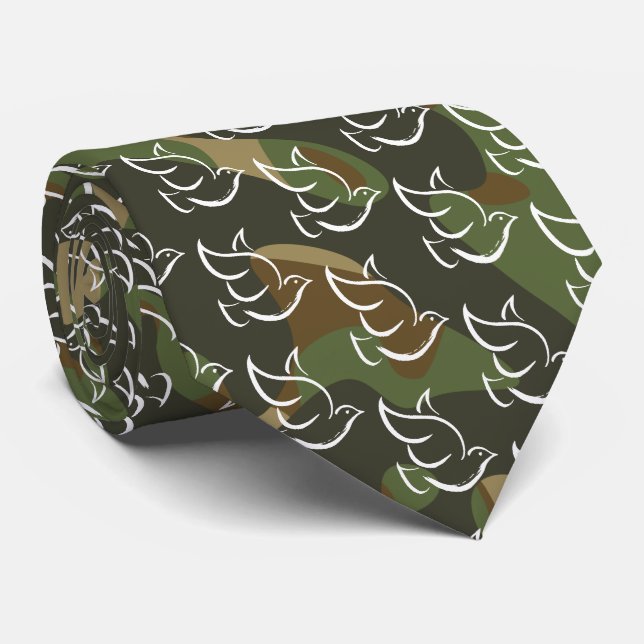 PEACE DOVE Symbol Signage War Green Camouflage Krawatte (Gerollt)
