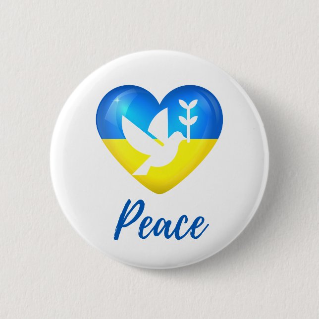 Peace Dove Ukraine Flag Herz Button (Vorderseite)