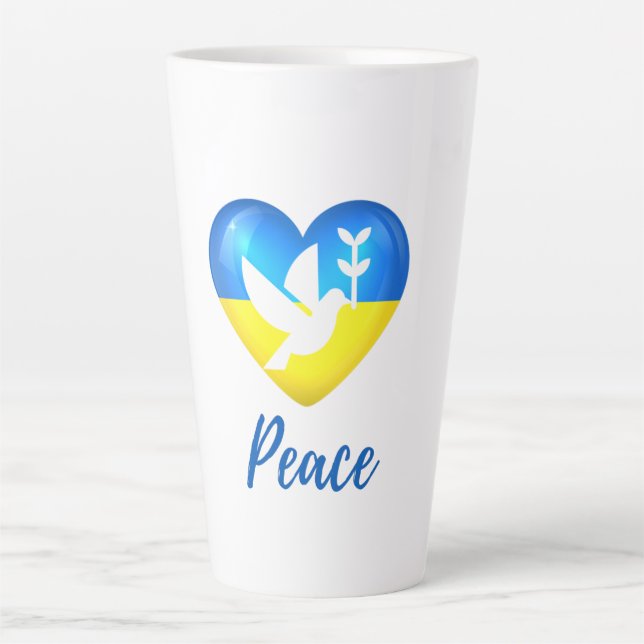 Peace Dove Ukraine Flag Herz Milchtasse (Vorderseite)