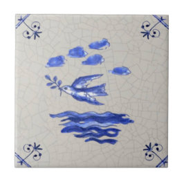 Peace Dove w/Olive Branch Blue Delft 1600s Repro  Fliese