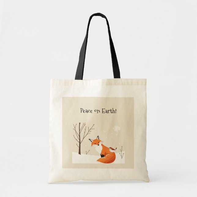 Peace Earth Minimalistisch Fox Bird Animal Tragetasche (Vorne)